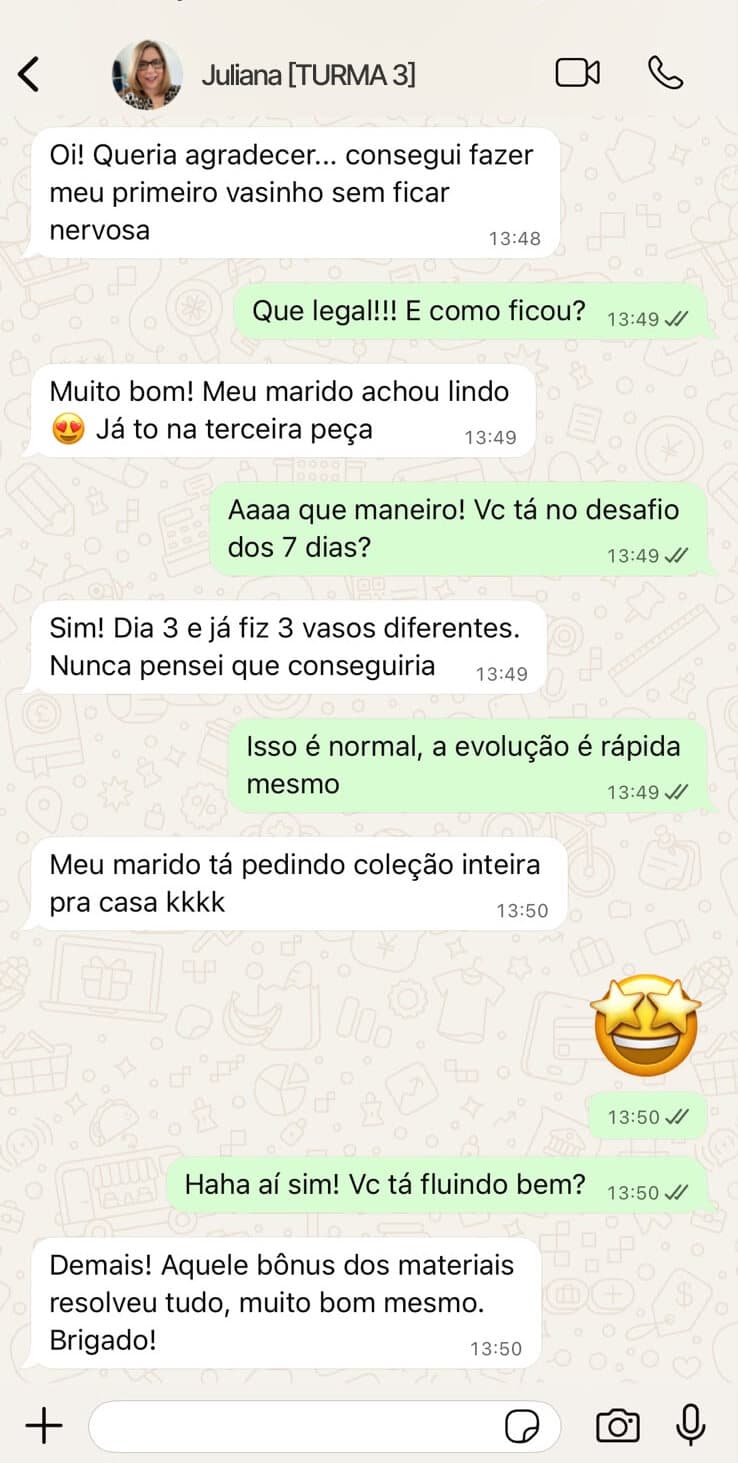 Depoimento de aluna no WhatsApp