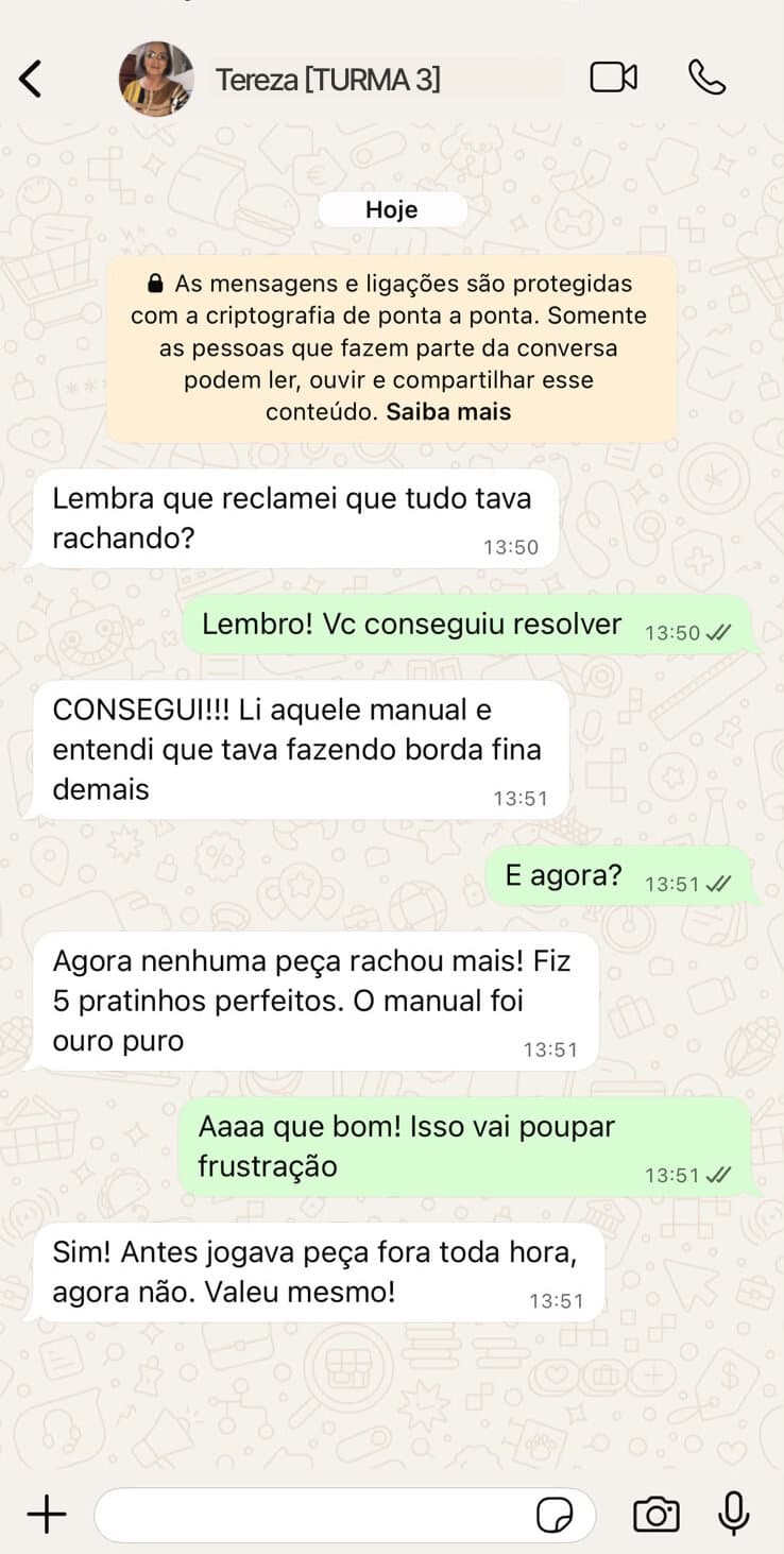 Depoimento de aluna no WhatsApp